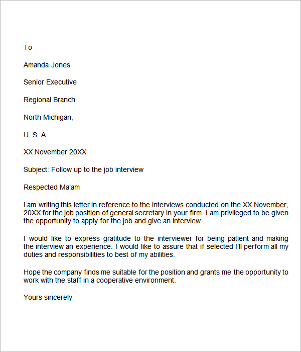 letter of follow up application