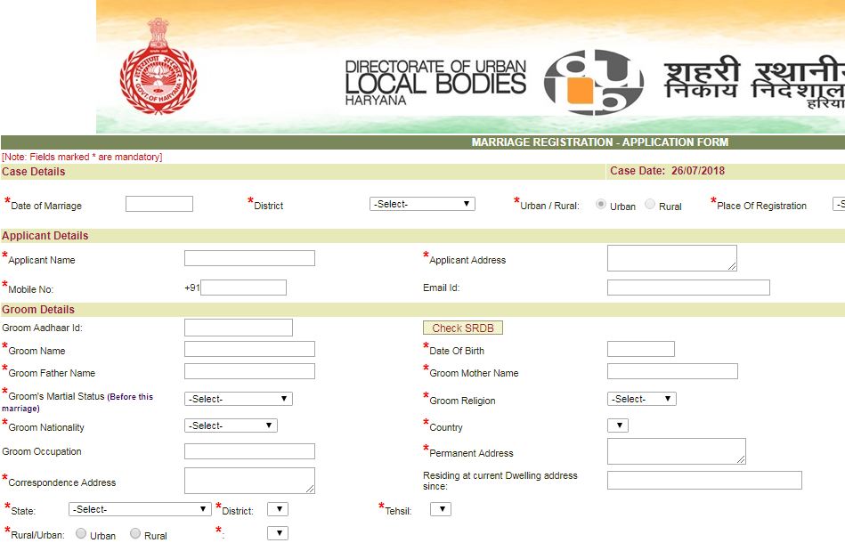 online application form for marriage certificate