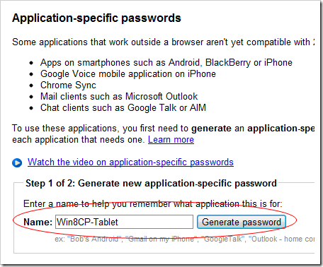 add application specific password gmail