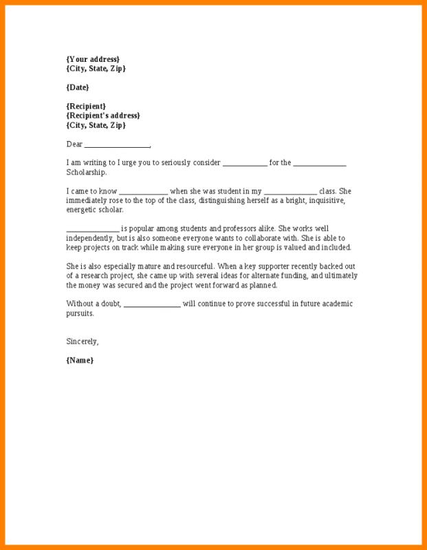 college application letter of recommendation template