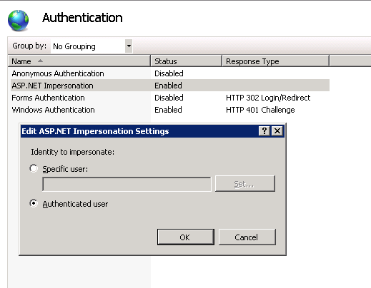 iis application pool identity windows authentication