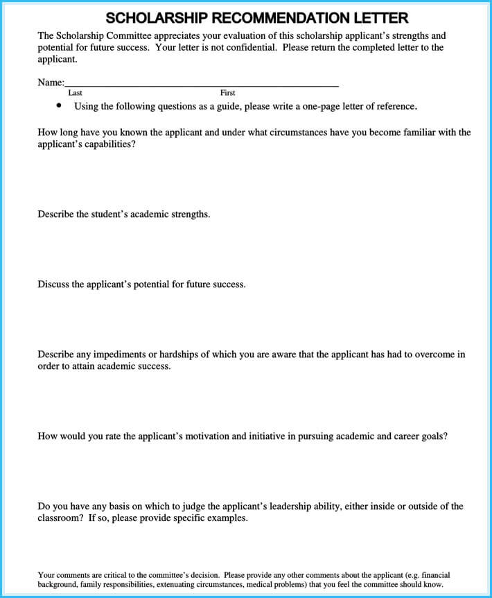 sample application for scholarship letters free
