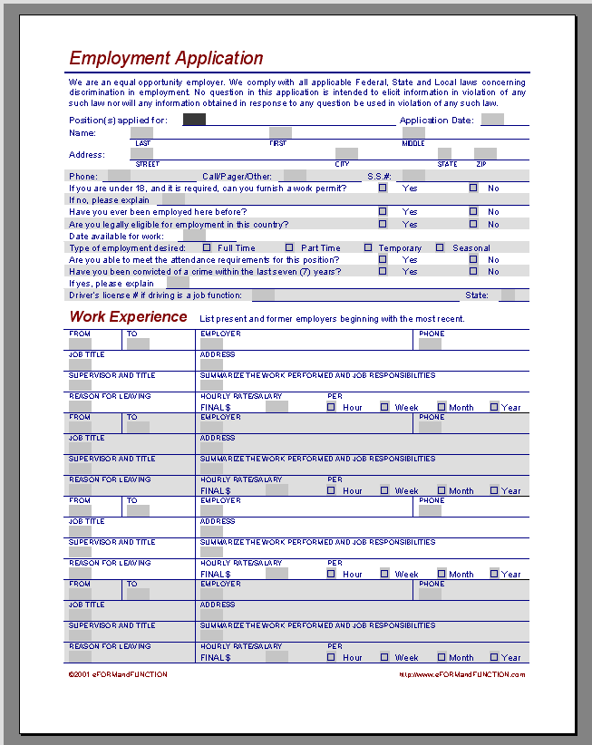 Employment Application form