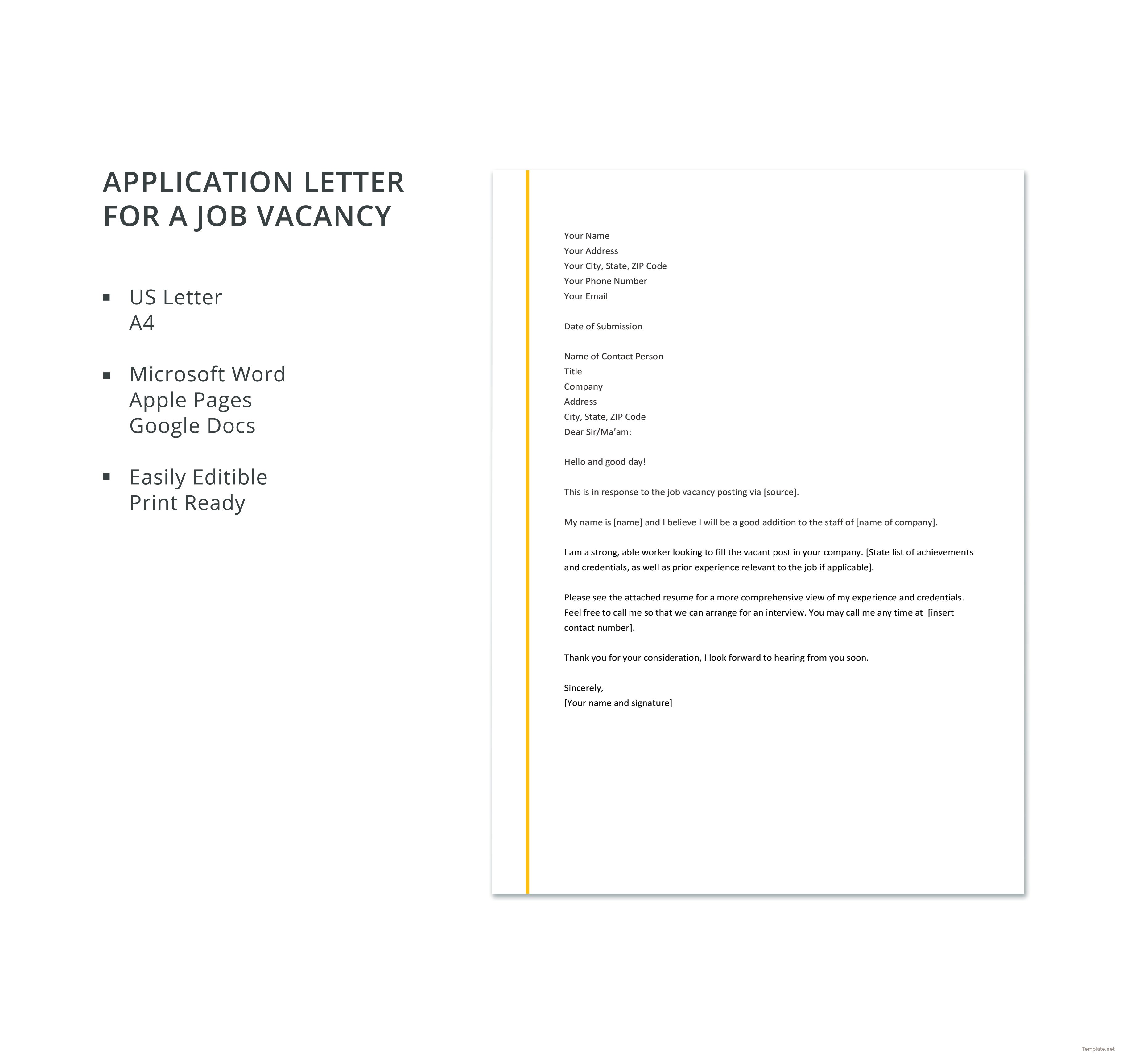 application letter format for job vacancy