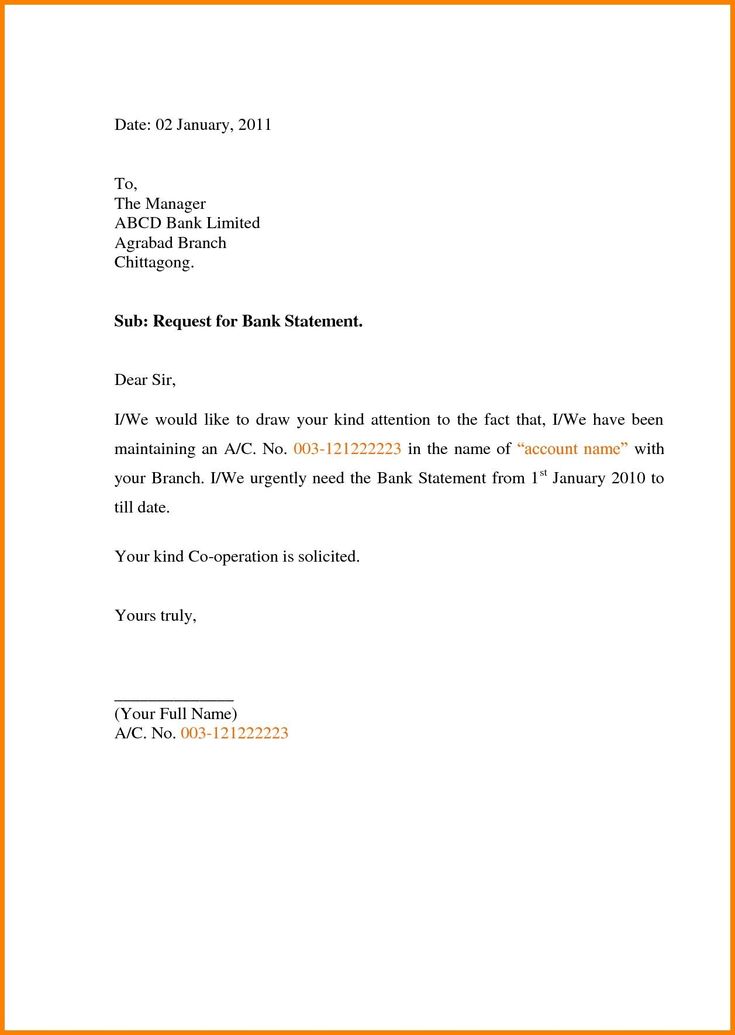 application for bank statement request letter format in word