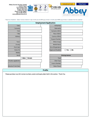 security guard employment application form