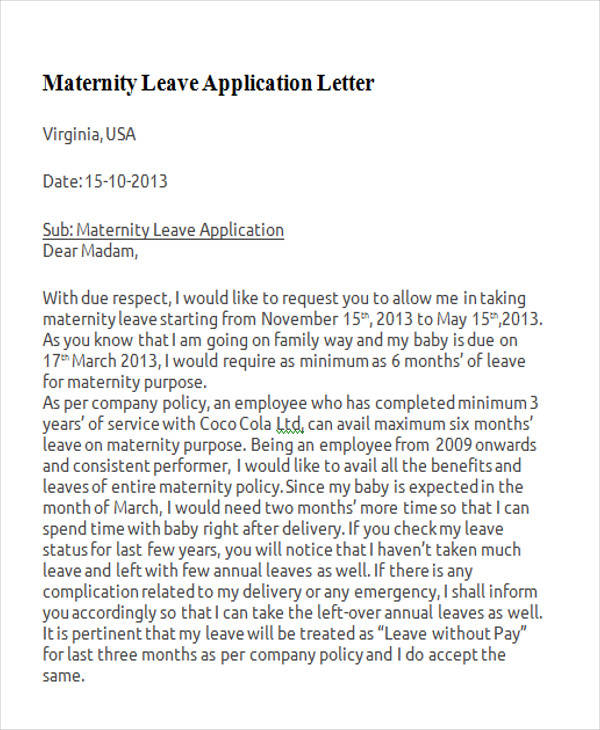 How to write an application letter maternity leave