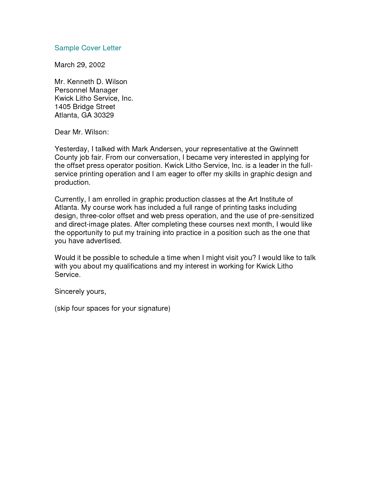 an example of an application letter to a school